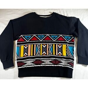 DIVIDED By H&M Black Crewneck Sweatshirt Men's Small Bright Color Geometric 80's